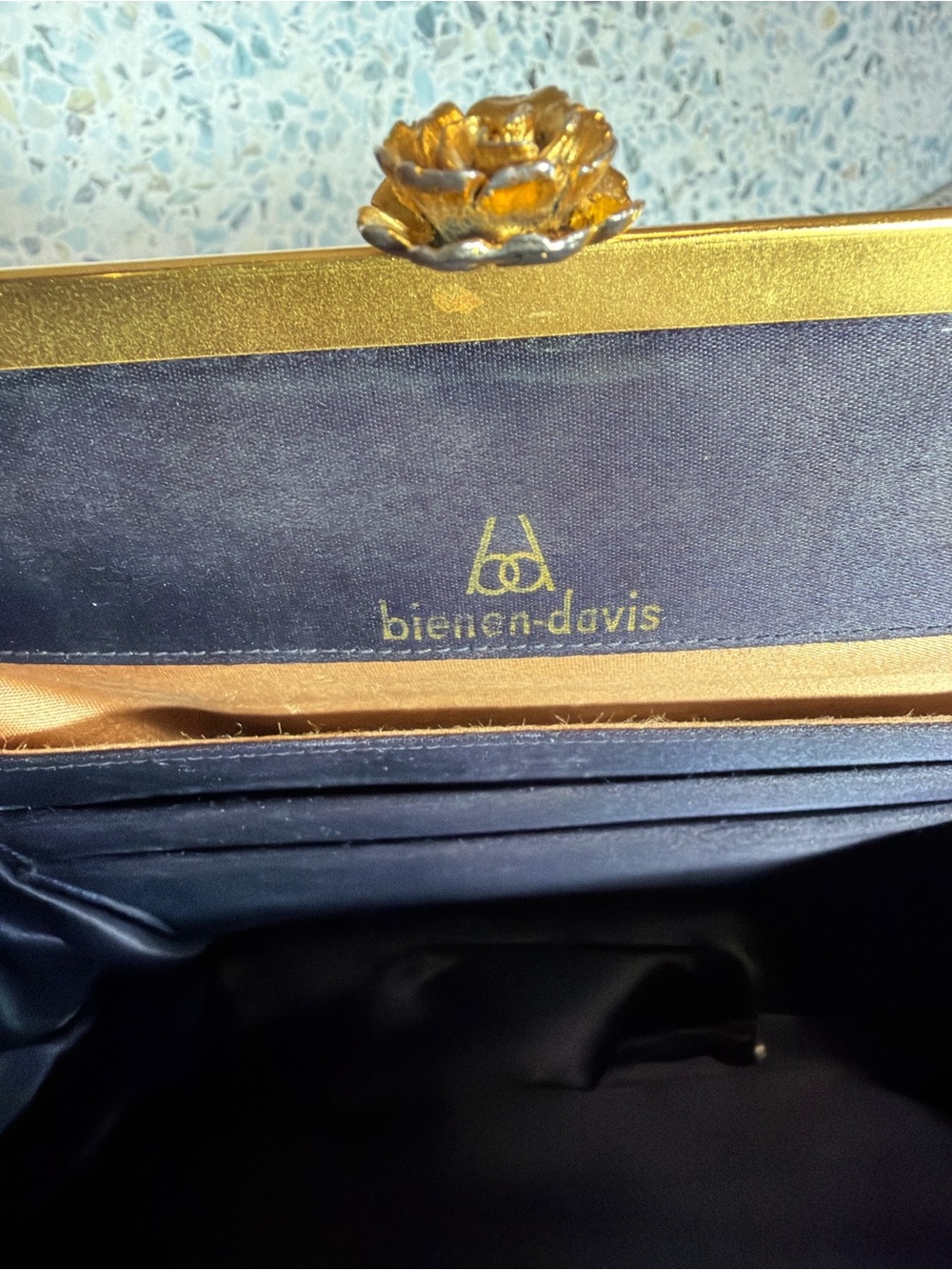 Bienen Davis Vintage Black Leather Frame Bag Gold Chain Shoulder Purse - Picture 7 of 9